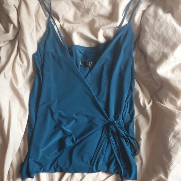 Teal, slinky Wrap-Dress with spaghetti straps - Picture 3 of 3